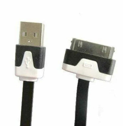 30-Pin USB Charging Cable for iPhone 4 / 4S – Flat Design Fast Sync & Charge Cable (Black, Durable Data Cable)