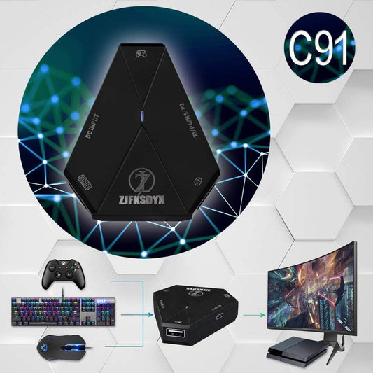 C91 Keyboard & Mouse Adapter for PS4, Xbox One, Switch, PS3, PC Black