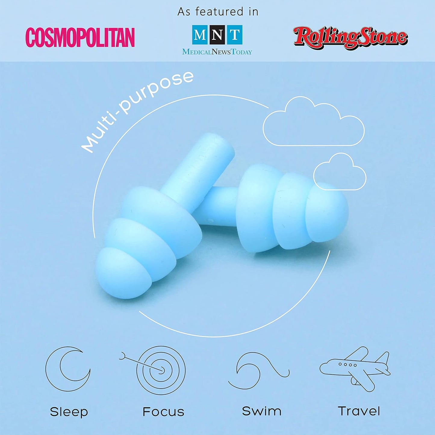Soft Silicone Ear Plugs – Reusable Noise Reduction for Sleep & Swimming