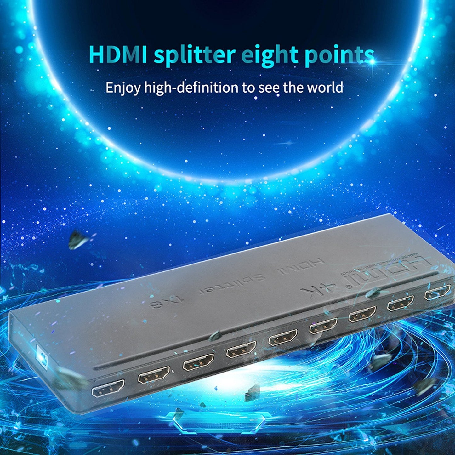 Brand New Slim HDMI Splitter 1x8 – 1 Input 8 Output HDMI Amplifier Switcher Hub | Full HD 4Kx2K, 3D, 1080p Support