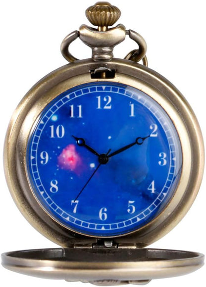 Little Prince Design Pocket Watch Quartz Pocket Watch for Men Blue Planet Dial Necklace Pocket Watch Gift