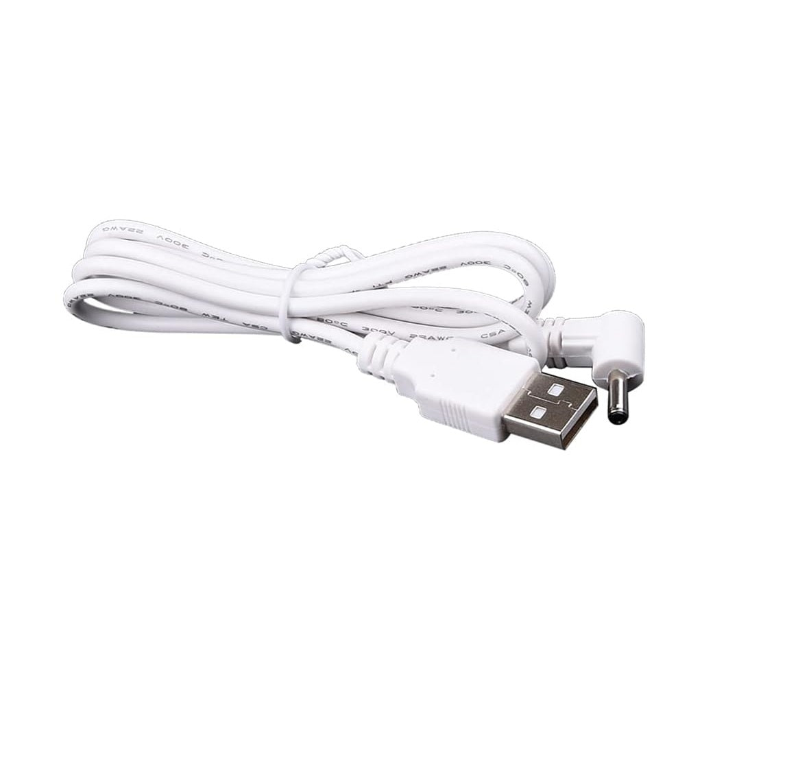 USB Male to 3.3mm Power Cable 1 Meter – 90° Angle Jack 5V 24USB Male to 3.3mm Power Cable 1 Meter – 90° Angle Jack 5V 24AWG White Charging Cable for 3.3mm DevicesAWG White Charging Cable for 3.3mm Devices