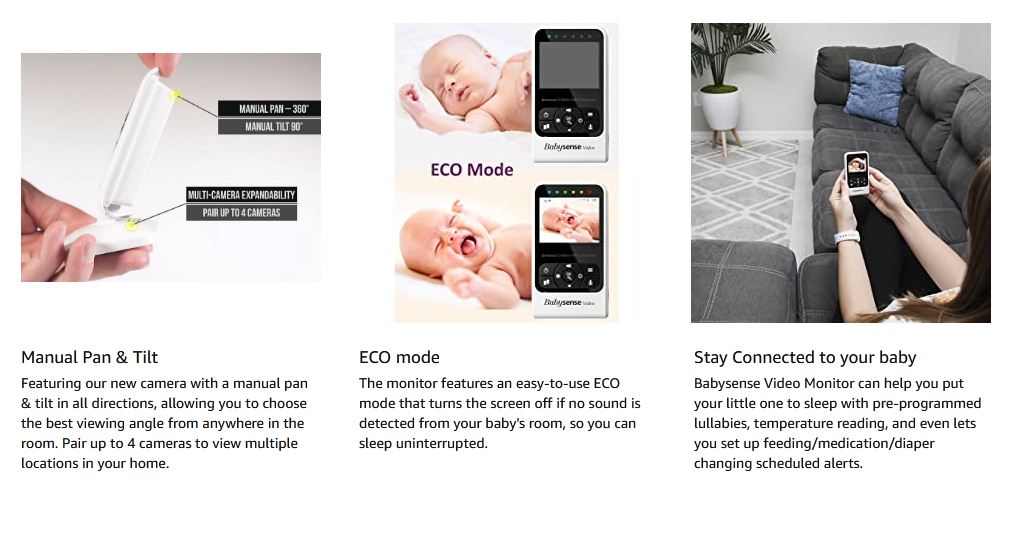 Babysense Video Baby Monitor with Camera and Audio, 2.4" Display, Supplied with Two Cameras, Long Range, Room Temperature, Night Vision, Two Way Talk Back, Lullabies and White Noise, Model V24R_2