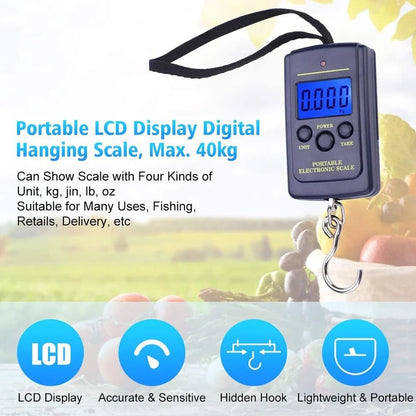 Mini Digital Hanging Scale 40kg/10g – Portable Electronic Hook Scale for Fishing, Luggage & Travel