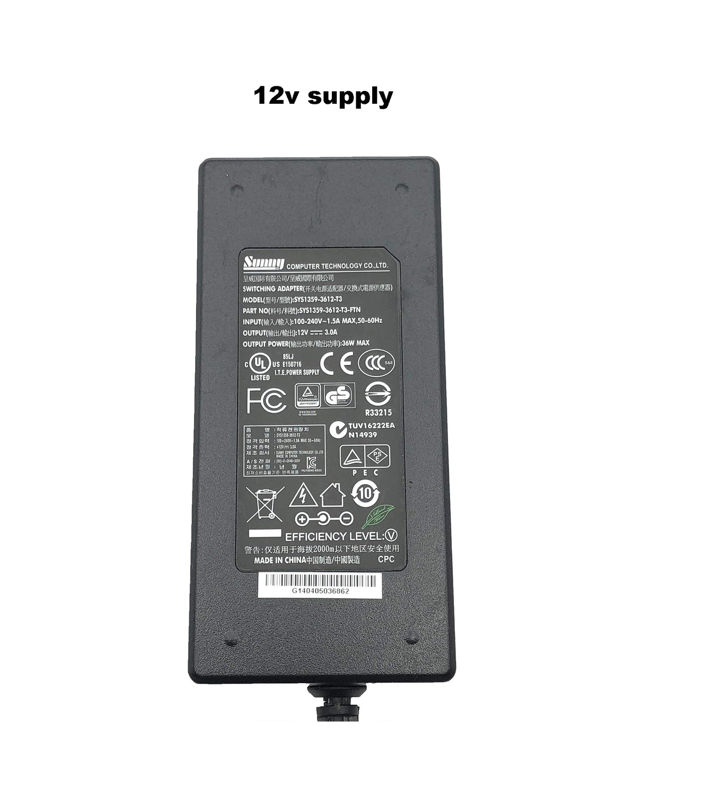 12V 0.3A Power Adapter with 5mm DC Jack – 100-240V AC Input, 30cm Cable, Stable DC Power Supply