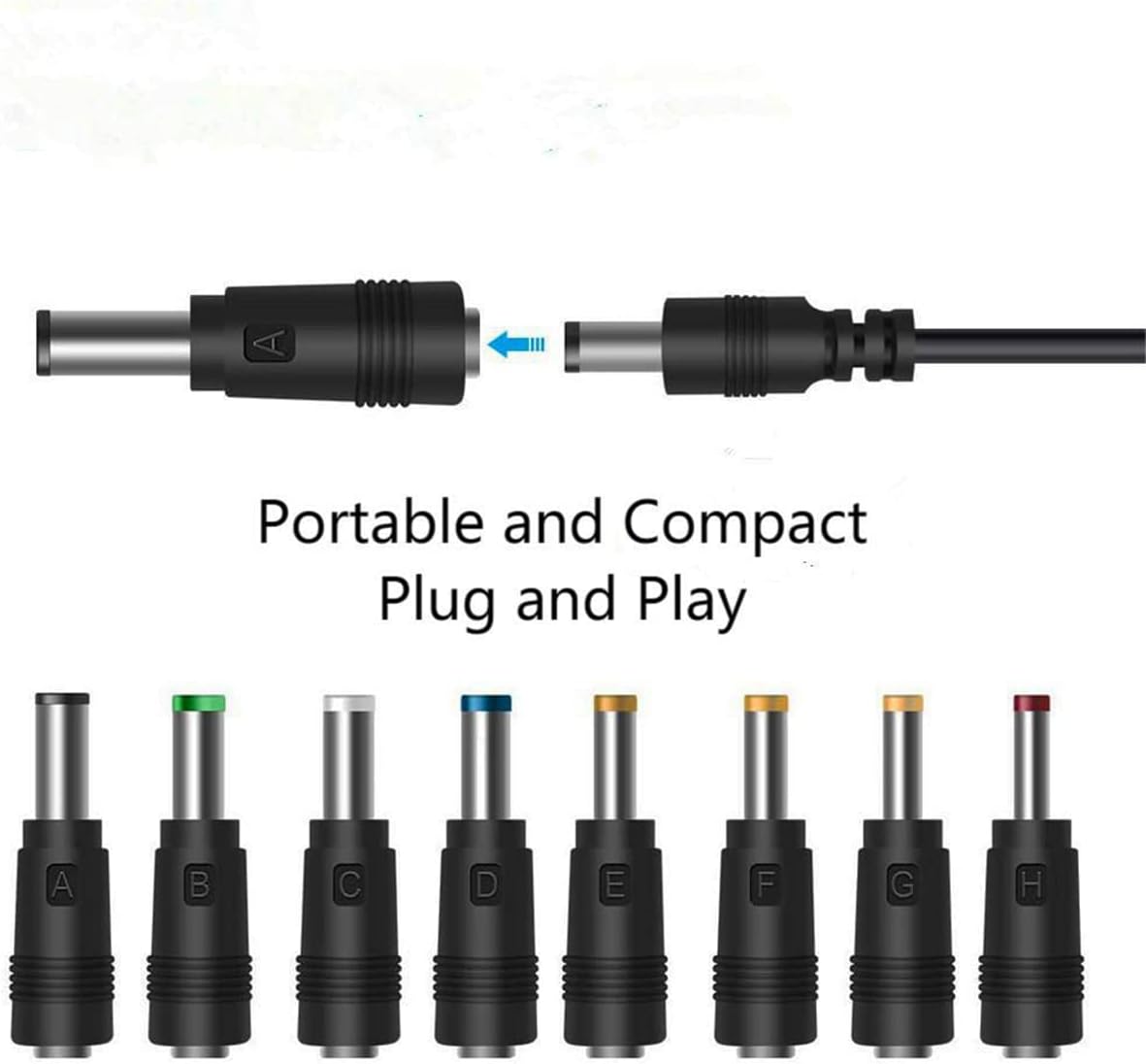 8-in-1 Universal Laptop DC Power Adapter Connector – 5.5mm x 2.1mm Female to Male Plug Converter with 22cm Tuning Fork Cable for Laptop Power Supply