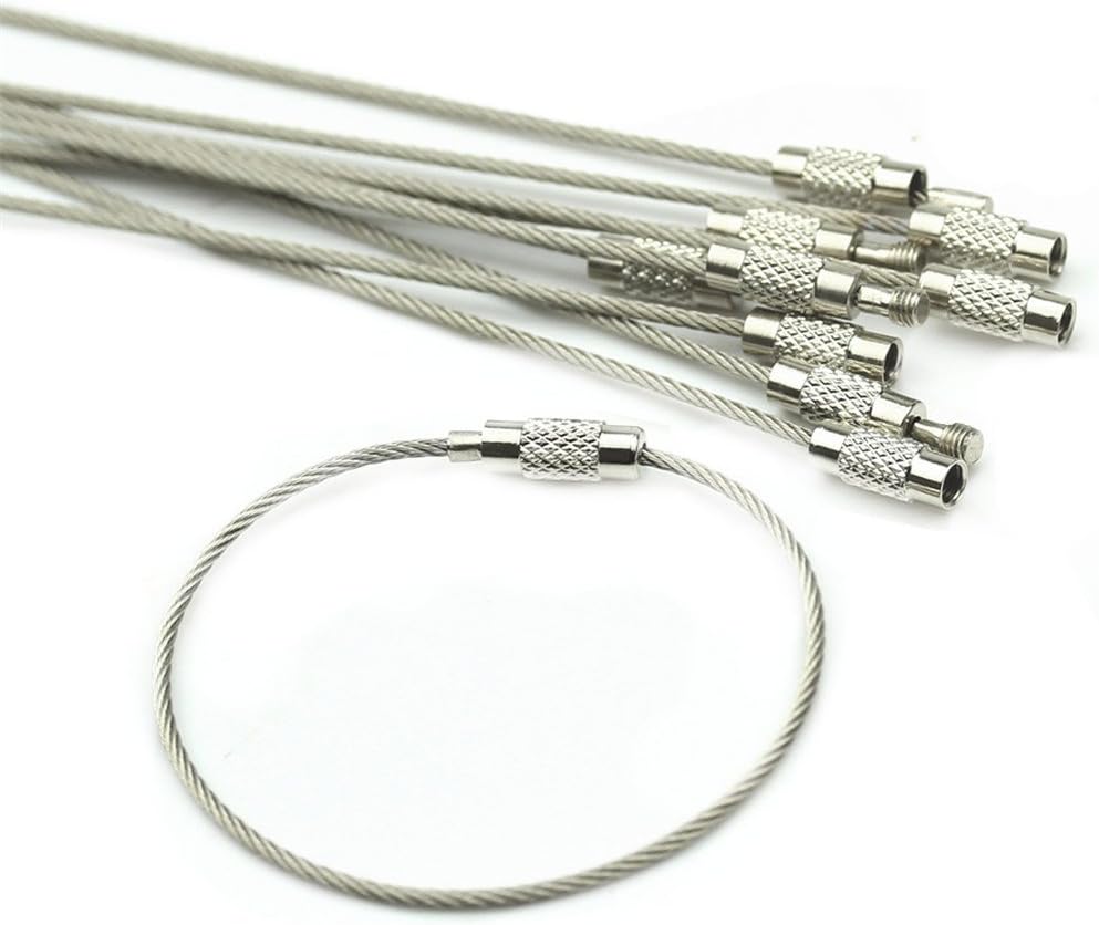 5 Pcs Stainless Steel Wire Keychain Screw Lock Cable Ring 10cm – Heavy Duty Outdoor Hiking Key Ring