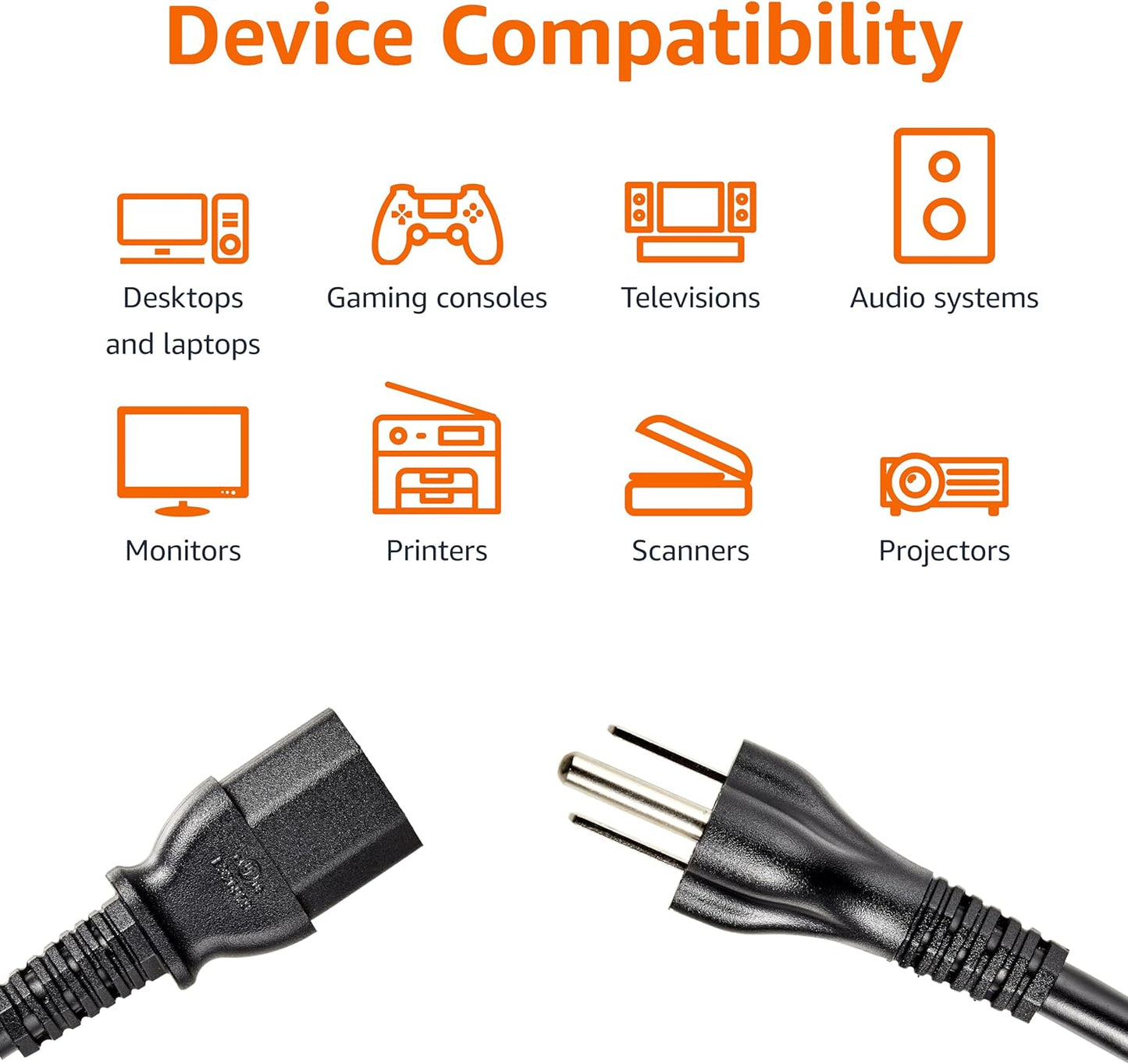 1.5M PC Power Cord 3 Prong AC Cable – 18 AWG 125V Power Cable for Computer, Monitor, TV – Heavy Duty Black Power Supply Cord