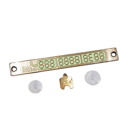 Gold Tone Luminous Car Parking Phone Number Card Plate – Stylish Vehicle Dashboard Contact Number Display Plate