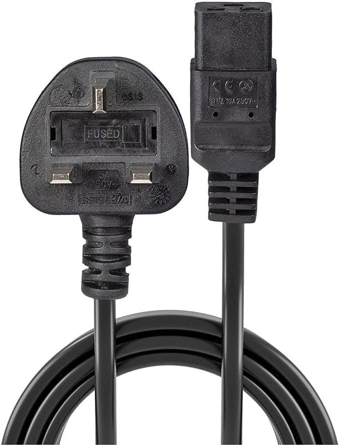2 Meter UK 3 Pin Plug to IEC C19 Power Cable Black – Heavy Duty Power Cord for Server, UPS & PDU