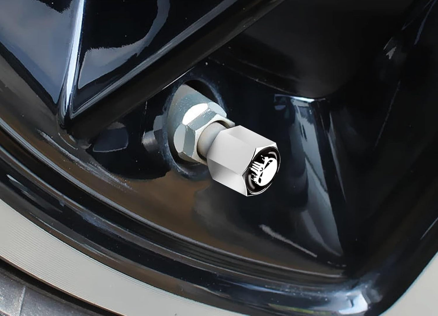 4 Pack Skull Tire Valve Stem Caps – Silver Airtight Dust Proof Car Wheel Valve Caps, Universal Air Valve Covers for Cars, Trucks & Bicycles
