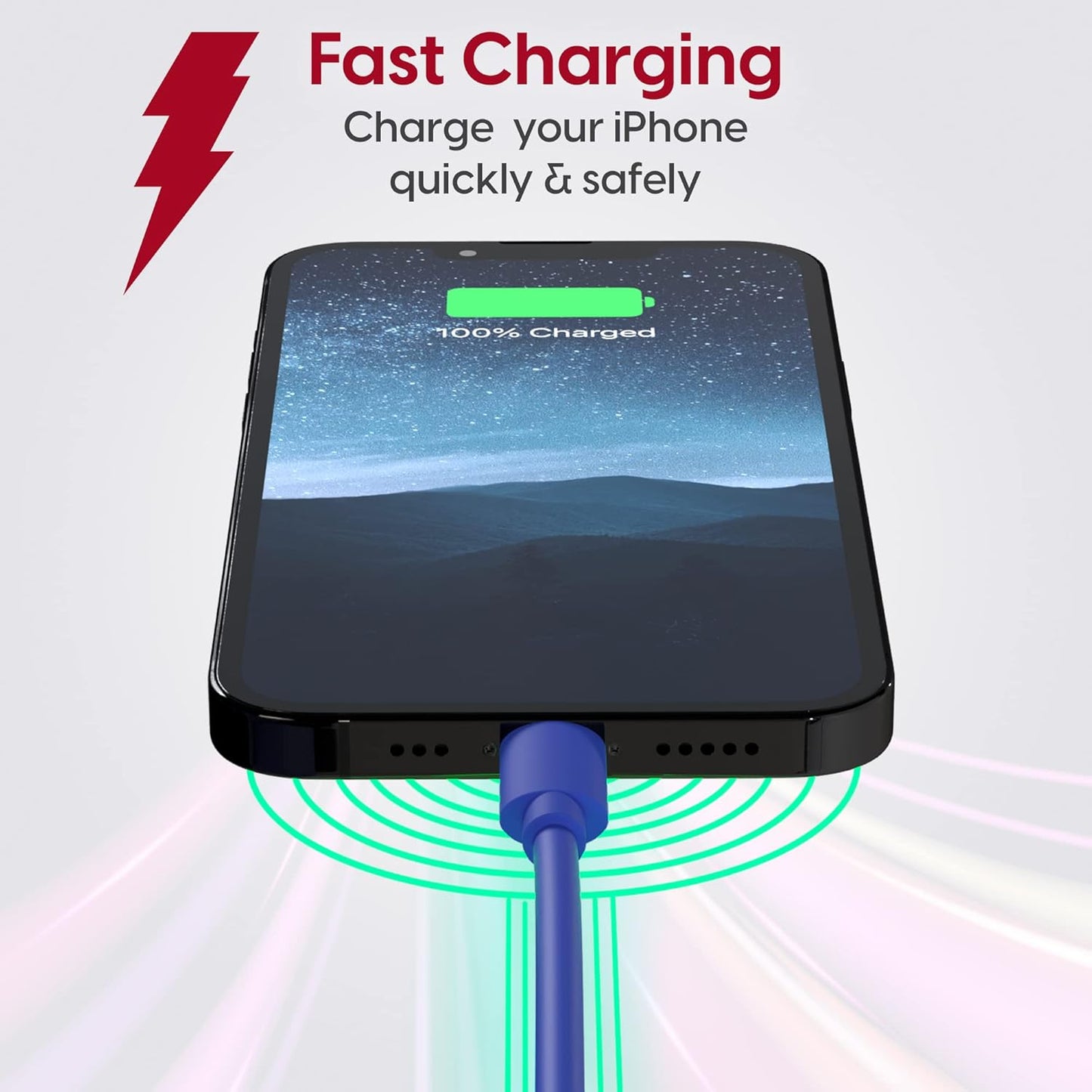 pure copper Fast Charge  USB-A to Lightning Cable 1M – Heavy-Duty iPhone Charger (Multi-Color)