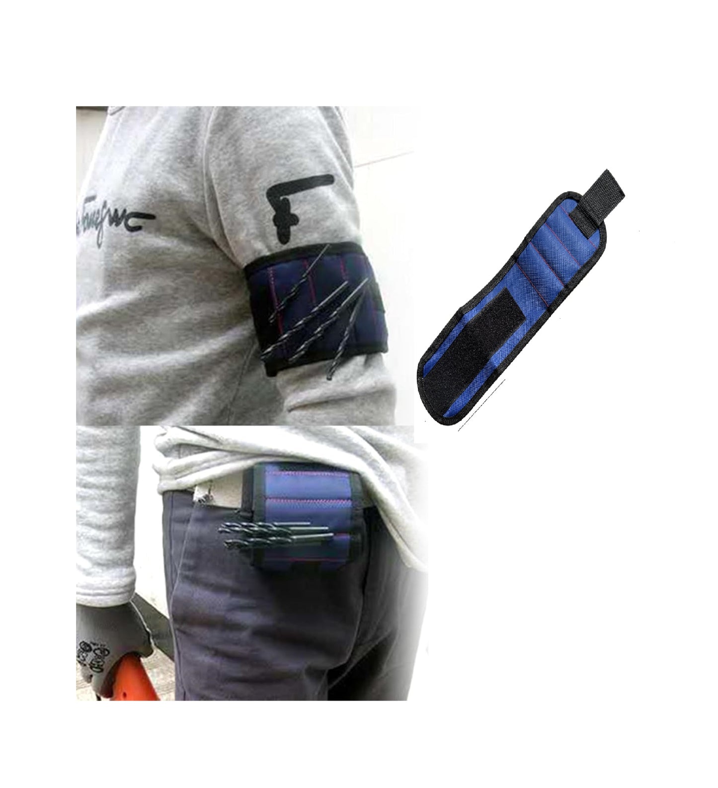 Portable DIY Nylon Magnetic Wristband Tool 3-in-1 (Blue) | Multifunction Wrist Strap for Screws, Nails & Bits – Ideal for Electricians, Woodworkers & Mechanics