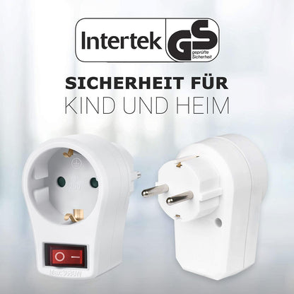 1 Compartment Socket Adapter with Switch – 16A 250V Max 3680W Power Socket with ON/OFF Button (White) – Single Piece