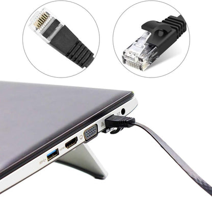 Flat Cat5 Ethernet Cable 2M – Low Profile RJ45 Gigabit LAN Patch Cable 1000Mbps Pure Copper Network Cable (Black)