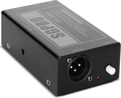 Direct Box, Recording Signal DI Box for Musical Instruments as Guitar, Bass Guitar, and Keyboard Live Performance or Studio, 1/4" to XLR, Ground Lift 48V Phantom Powered Compact Unit