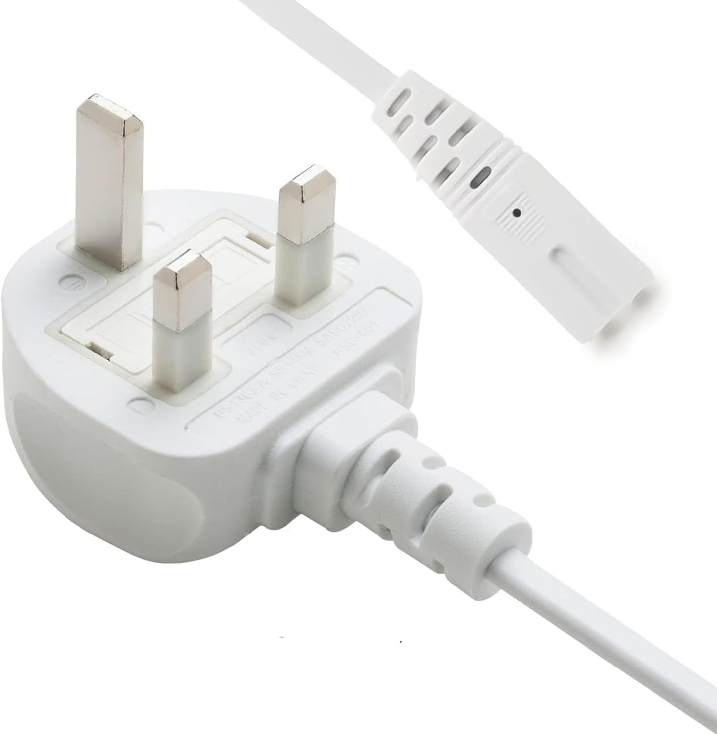 2 Pin Mains Cable IEC C7 UK Plug – 3 Meter White Power Cable for TV, Printer, Laptop Charger, PS4, PS5 & Xbox
