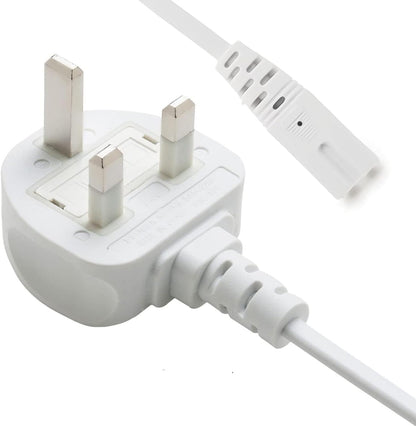 2 Pin Mains Cable IEC C7 UK Plug – 3 Meter White Power Cable for TV, Printer, Laptop Charger, PS4, PS5 & Xbox