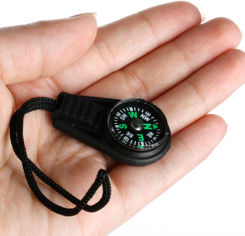 Mini Zipper Pull Compass Backpack Strap Charm – Waterproof Sport Survival Compass with 51M Depth Blackout Dial | Outdoor Hiking Gear Accessory (Black)