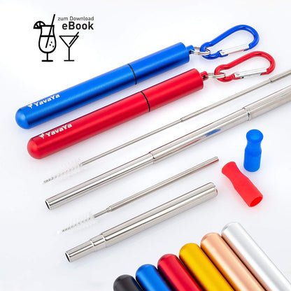 Stainless Steel Drinking Straws with Aluminum Case,Cleaning Brush,and Keychains