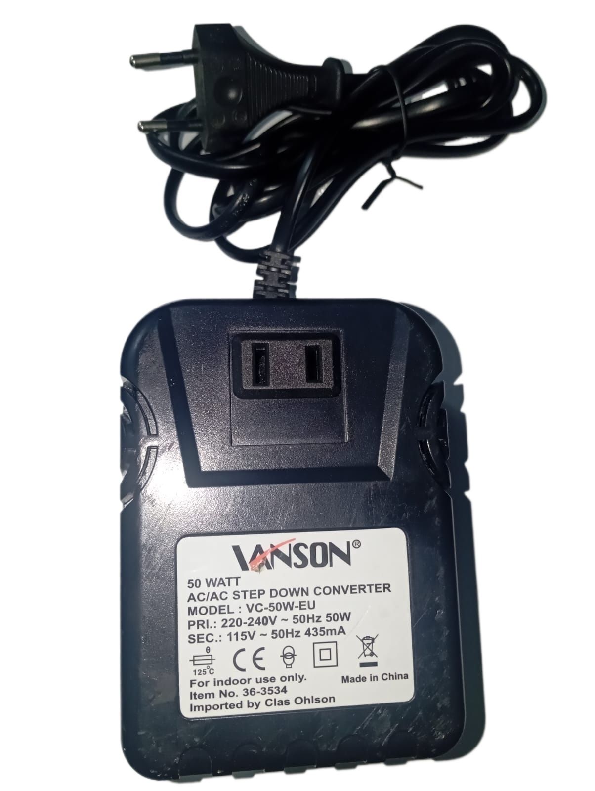 220 V to 110 V Converter Vanson VC-50W-EU — 50W AC → AC Step-Down Converter (220V → 115V)