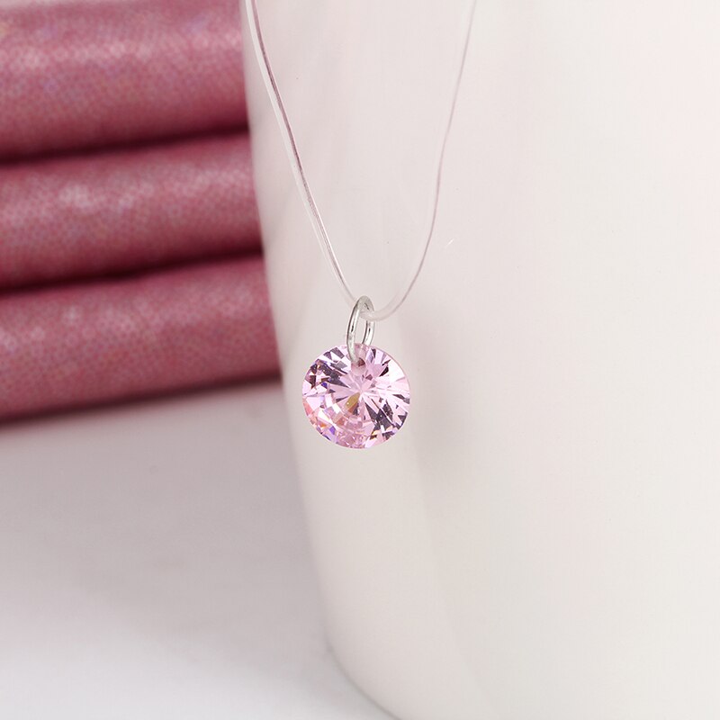 Pink Zircon Invisible Pendant Transparent Fishing Line Necklace