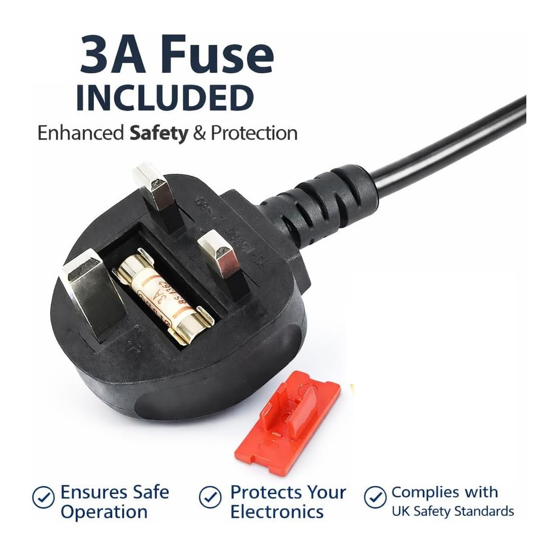 Universal UK Plug 2 Prong Power Cord – 2 Meter AC Power Cable for LED TV, Printer, Gaming Console, Kettle & More