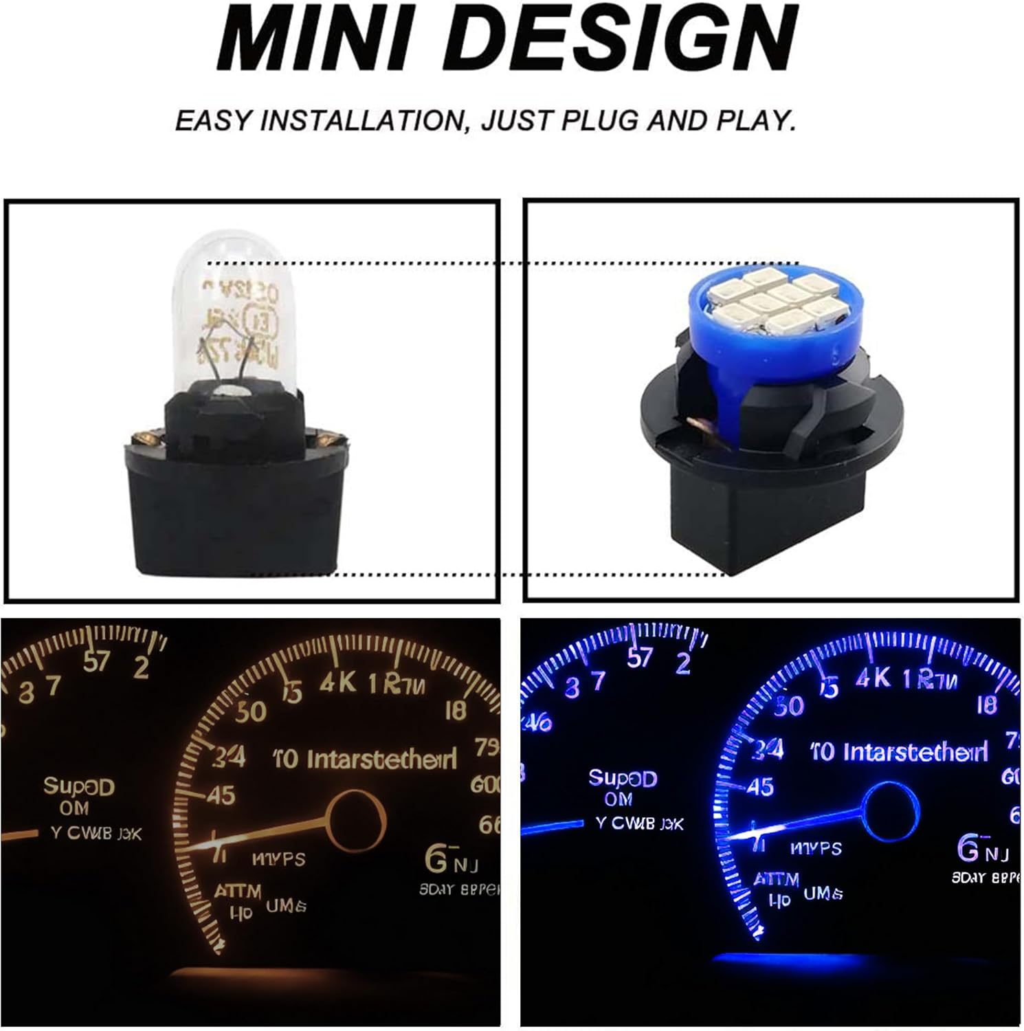 2 pcs T10 194 168 Blue LED Dashboard Instrument Light Bulbs – Super Bright 12V 8-SMD LED Gauge Cluster & Instrument Panel Lights for Car Interior