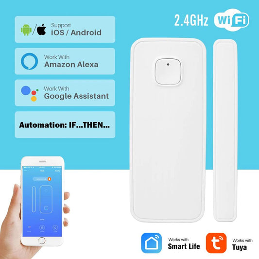 WiFi Smart Door Sensor Tuya APP Control Door Window Opening Security Alarm Sensor Magnetic Switch Wireless Detector Compatible with Alexa Google Home