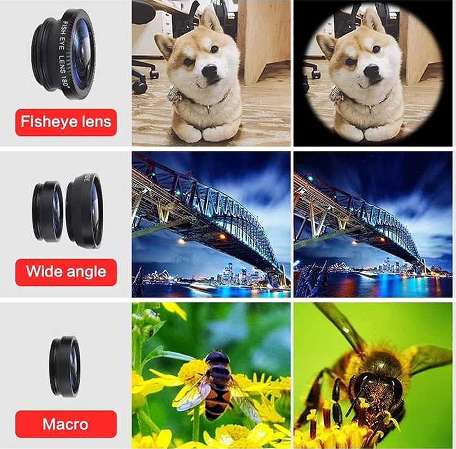 Fish Eye Lens 3 In 1 Metal Mobile Lenses Fish Eye Clip-On Wide Angle Camera Lens for Phone – Compatible with All Smartphones, Tablets, iOS & Android