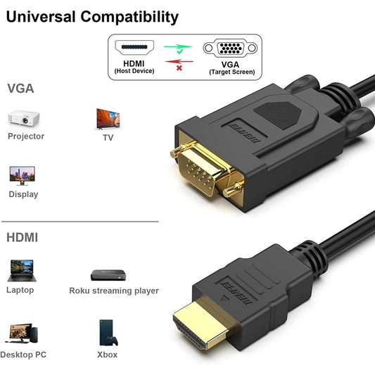BENFEI HDMI to VGA Gold Plated HDMI to VGA Cable (Male to Male) Compatible with Computer, Desktop, Laptop, PC, Monitor, Projector, HDTV, Raspberry Pi, Roku, Xbox and More