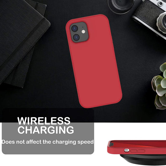 Phone 12 Mini Case Shockproof Liquid Silicone Designed 5.4" Gel Rubber Full Body Protection Anti Shock Cover Case Drop Protection Silicone Case 5.4inch Red