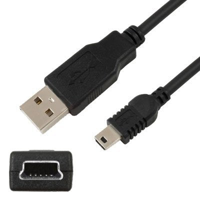 USB 2.0 Cable – A-Male to Mini-B (V3) High-Speed Data & Charging Cable for Cameras, MP3 Players, Dash Cams, GPS Devices, External Hard Disks – Durable & Reliable – Black