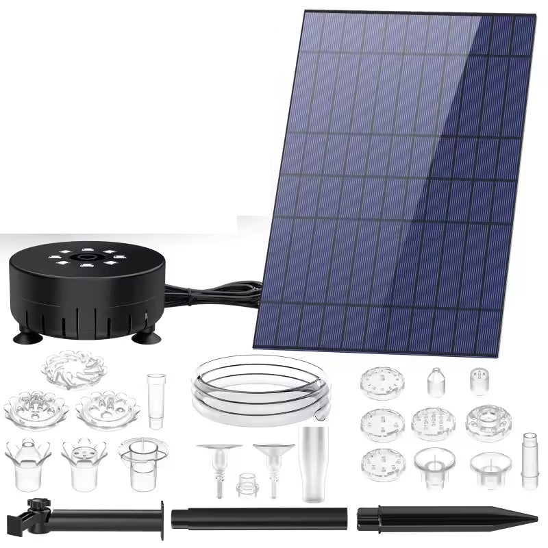 10W Solar Fountain Pump with LED Colorful Lights & 5000 mAh Battery, DIY Water Feature Kit for Outdoor with Pipe, Solar Powered Water Fountain Pump for Bird Bath, Garden, Po.nds and Outdoor