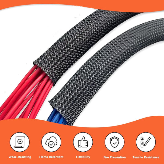 Protective Fabric Cable Sleeve for Wire Management – Expandable Braided Cord Protector for USB, Power & Computer Cables