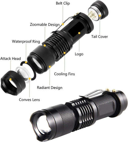 🔦 Mini CREE Flashlight – 360 Lumens  Super Bright LED Torch | Metal Case | Black | Battery NOT Included