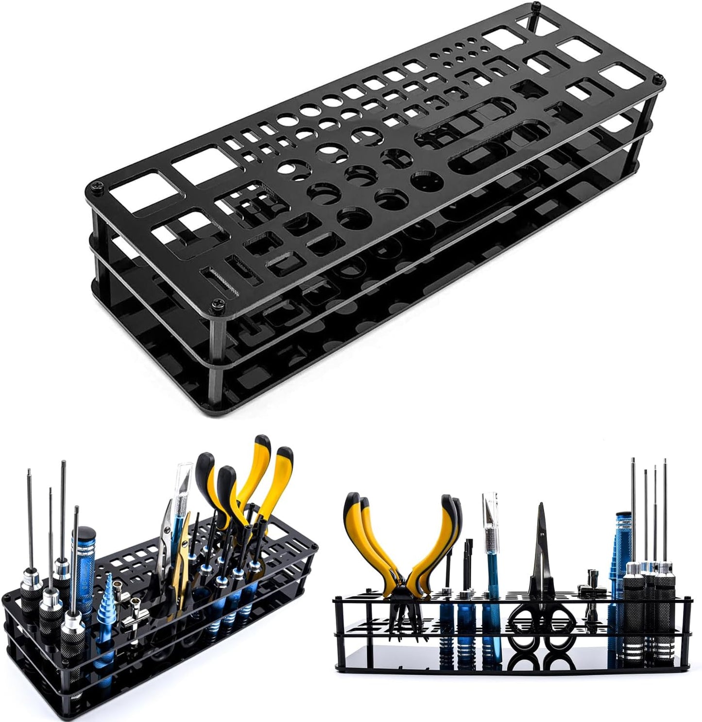 63 Holes Acrylic Screwdriver Storage Rack,Multi-Function Screwdriver Organizers,Tool Storage Holder Tray Organizer Rack,Holder Rack for Hex Cross Screw,Suitable for Car Motorbake Multe Task engineer Home Workshop
