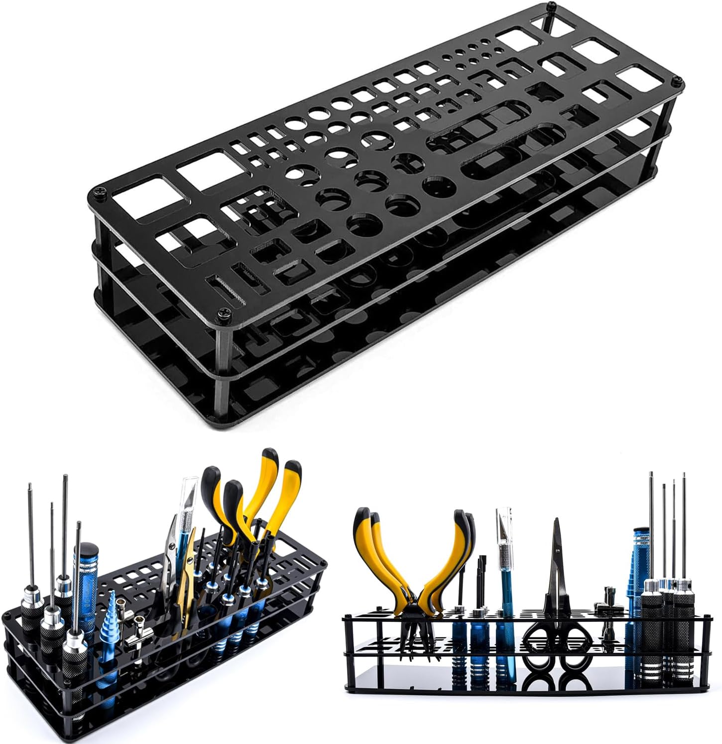 63 Holes Acrylic Screwdriver Storage Rack,Multi-Function Screwdriver Organizers,Tool Storage Holder Tray Organizer Rack,Holder Rack for Hex Cross Screw,Suitable for Car Motorbake Multe Task engineer Home Workshop