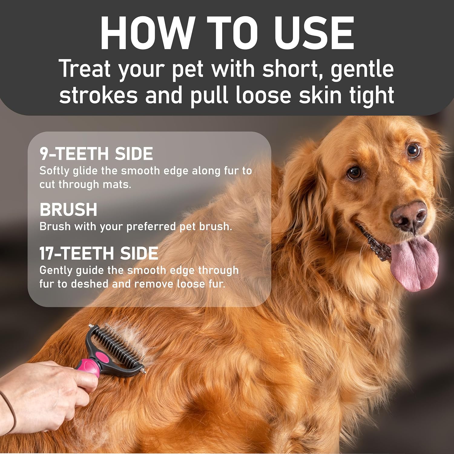 Pet Grooming BrushSingle Sided Shedding & Dematting Undercoat Rake for Dogs & Cats – Long Hair Pet Comb (Pink)