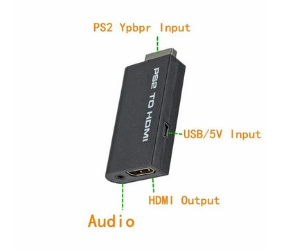 PS2 to HDMI Converter Adapter, PS2 to HDMI Video Converter with 3.5mm Audio Output Cable for HDTV HDMI Monitor AV to HDMI Signal Transfer Adapter, Supports All Playstation 2 Display Modes A1