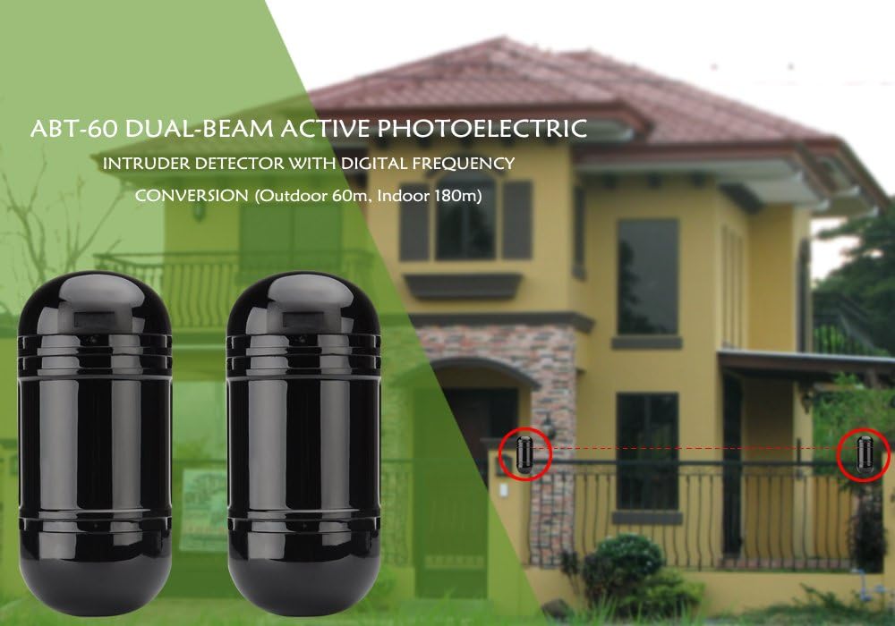 🔒 ABT-100 100m Dual Beam Photoelectric Infrared Detector 433MHz Burglar Alarm Perimeter Security System – Black