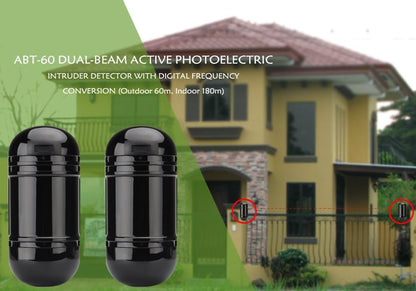 🔒 ABT-100 100m Dual Beam Photoelectric Infrared Detector 433MHz Burglar Alarm Perimeter Security System – Black