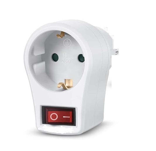 1 Compartment Socket Adapter with Switch – 16A 250V Max 3680W Power Socket with ON/OFF Button (White) – Single Piece