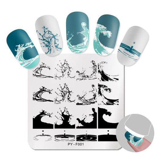 PICT YOU Stamping Plate Square Stainless Steel Water Wave Series Design Stamp Nail Art Image Stencils F001