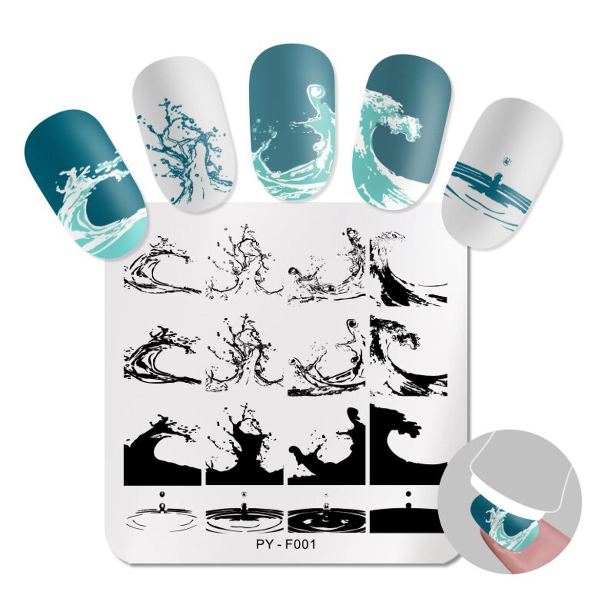 PICT YOU Stamping Plate Square Stainless Steel Water Wave Series Design Stamp Nail Art Image Stencils F001