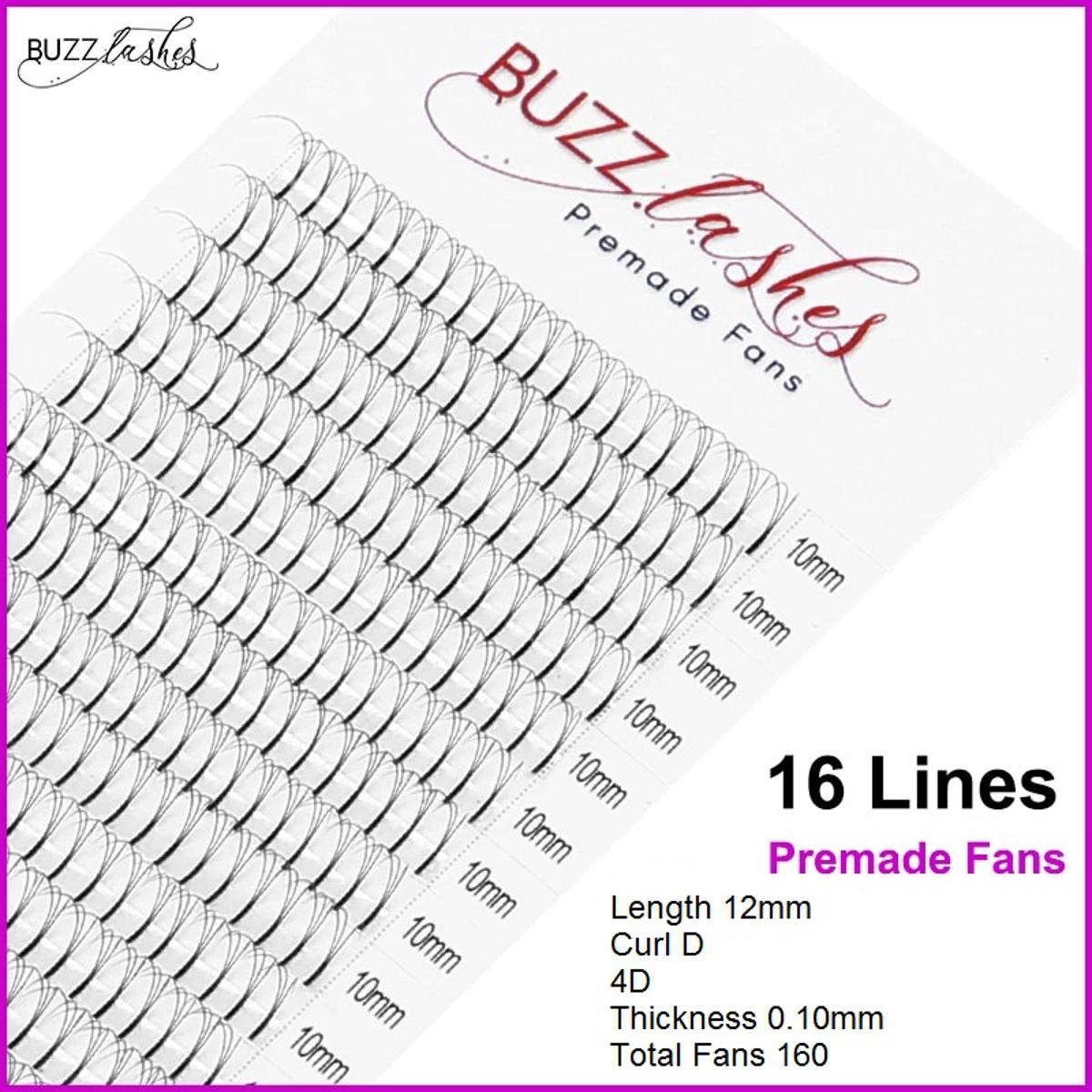 Buzz Lashes 16 Lines tray Natural Long Premade fans 4D lashes, thickness 0.10mm D curl Russian Volume Pre Made Eyelash Extensions