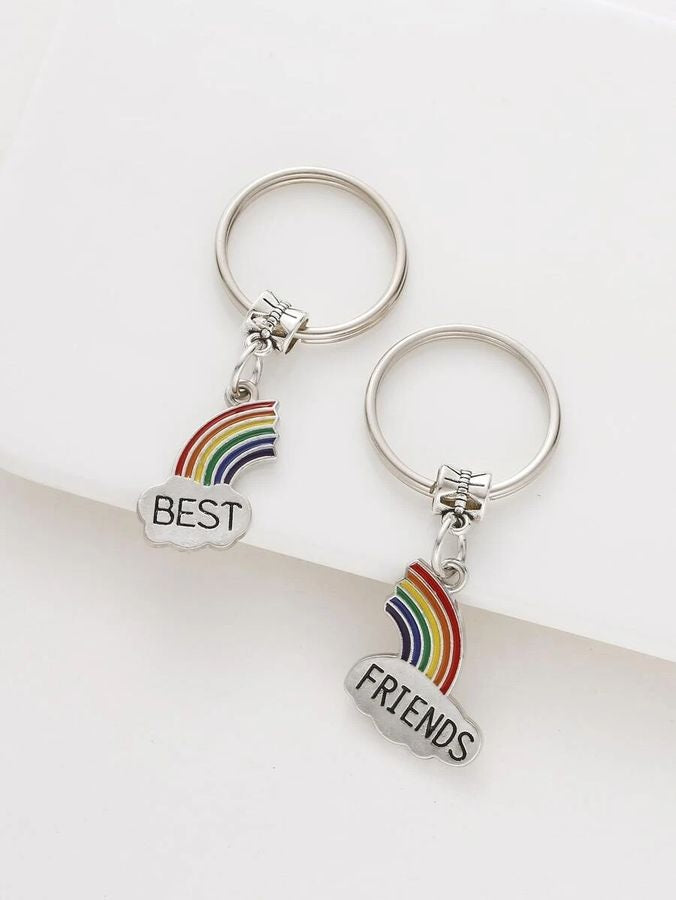 Best Friends Rainbow Charm Metal Keychain Gift 2 Piece