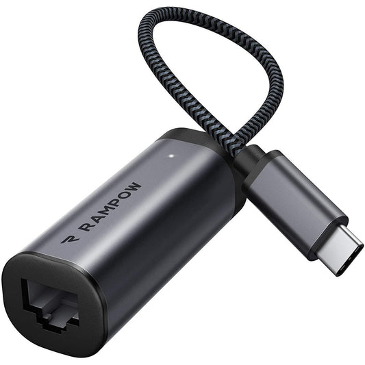 RAMPOW USB C to Ethernet Adapter - 10/100/1000Mbps - Type C to RJ45 Gigabit LAN Network Hub - Gigabit RJ45 Network Adapter for MacBook Pro/Air, iPad Pro, XPS, Galaxy S20/Note 20 Gaming Pc etc - Gray, 0.5ft