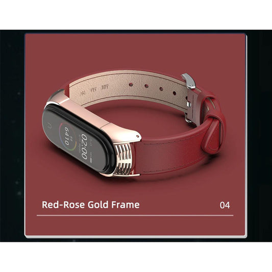 Red Rose Gold Frame For Mi Band 4/3 Girls Strap for Mi Band 4 Bracelet Replacement for Xiaomi Miband 4 3 Wristbands Genuine Leather Correa Global Version A One World Premium Quality
