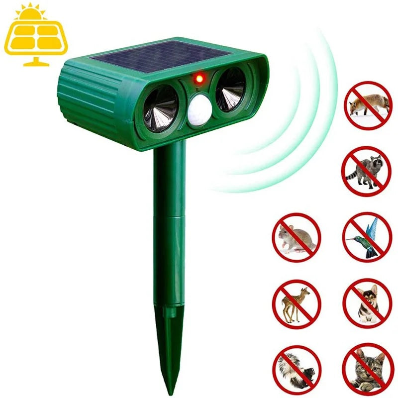 Ultrasonic Solar Powered Pest Repeller with PIR Sensor – Animal & Insect Repeller for Dog, Cat, Rodent, Fox (Waterproof Outdoor)